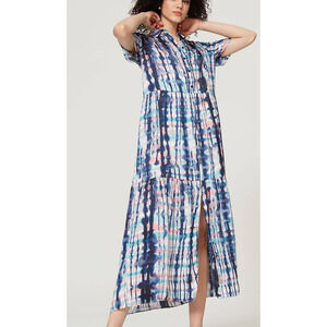 Sita Murt Tie Dye Maxi Dress Romantic Crepe Short Sleeve Blue Size 12